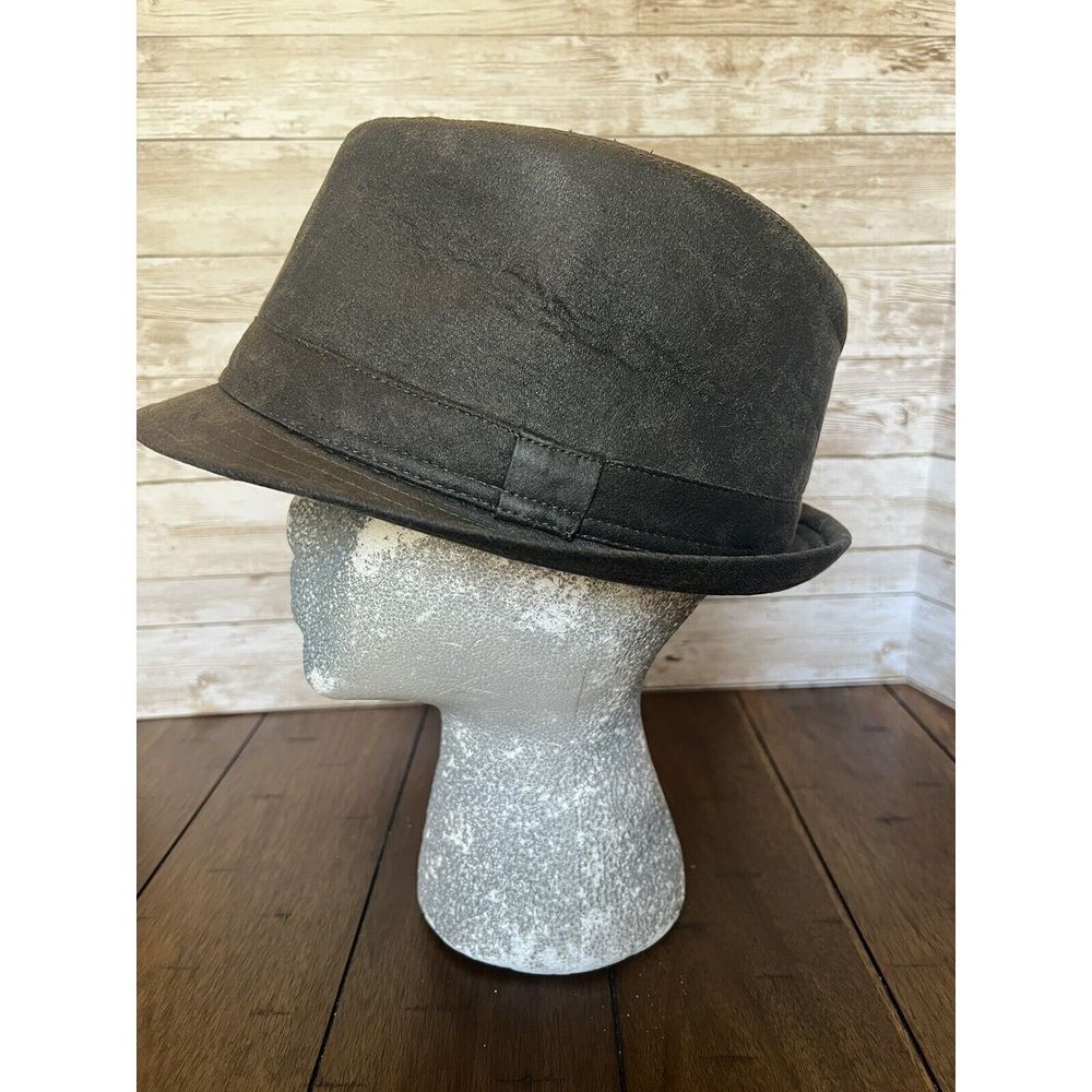 Vintage stone Faux Leather Like Fedora Hat Brown